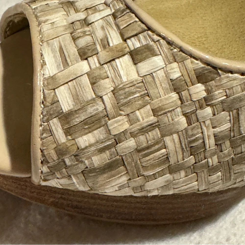 (6) Multi-Gradient Levity Raffia Woven Peep Toe Stiletto ~4.75” Heel